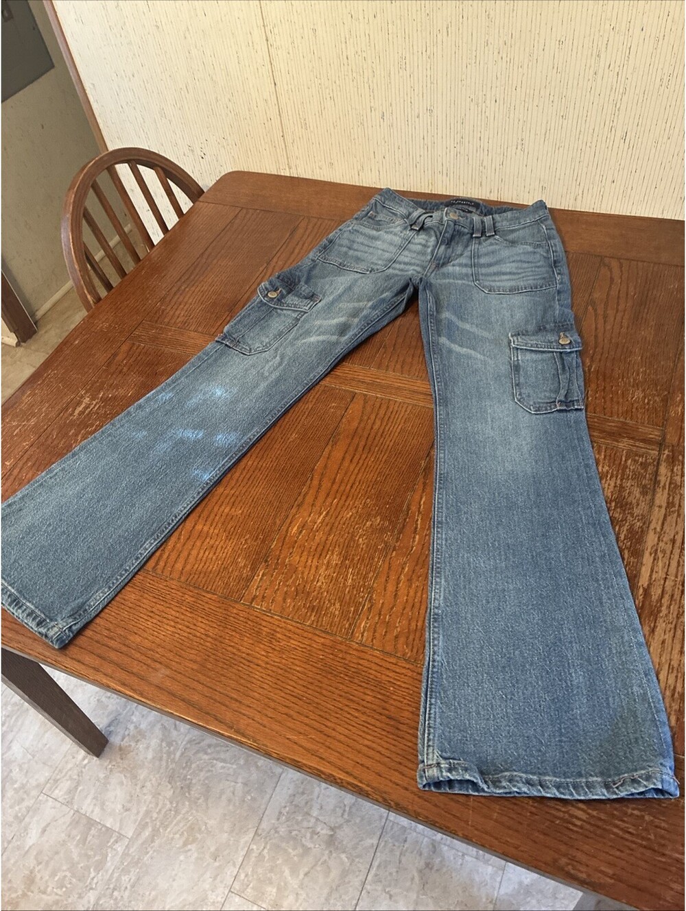 Aéropostale Mid Rise Flare Cargo Jeans Women’s 2R Medium Wash Button Pockets